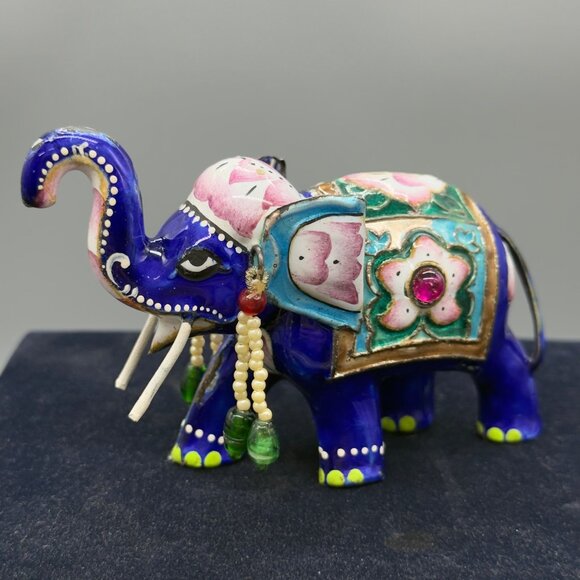 Vintage Hand Painted Meenakari Elephant Figurine With Beaded Accents 4"x3" - Picture 1 of 16